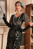 Verde escuro V Neck Fringe 1920s Gatsby vestido com lantejoulas