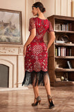 Red V Neck Fringe 1920s Gatsby vestido com lantejoulas