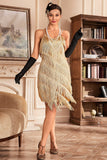 Alças Esparguete Douradas Franjas Roaring 20s Grande Vestido Gatsby