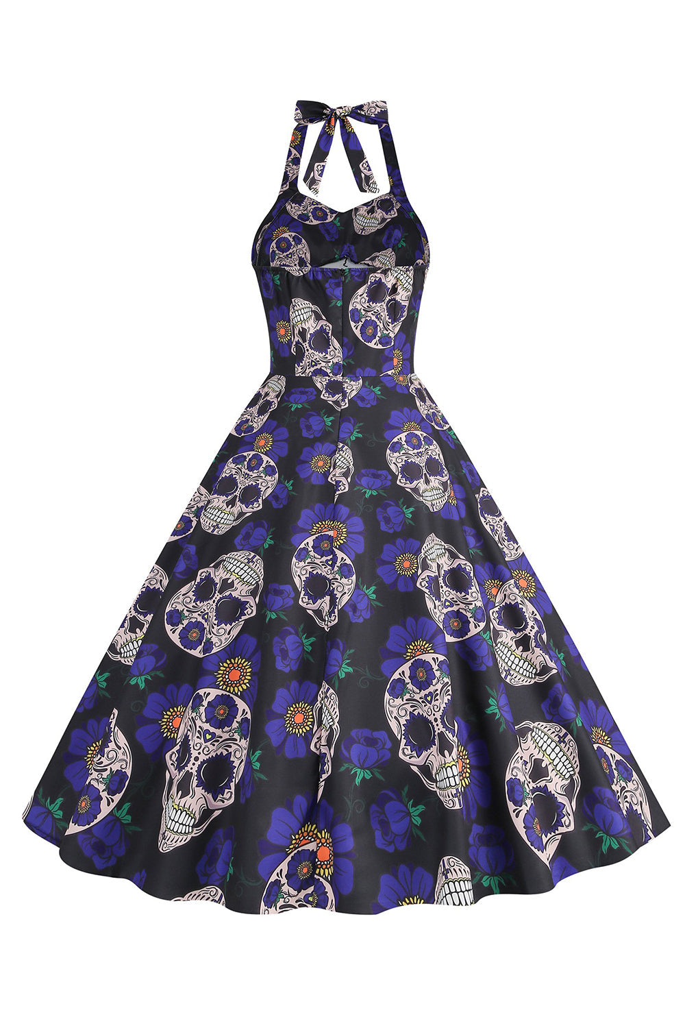 Halloween Preto Halter Abóbora Estampado 1950 Vestido