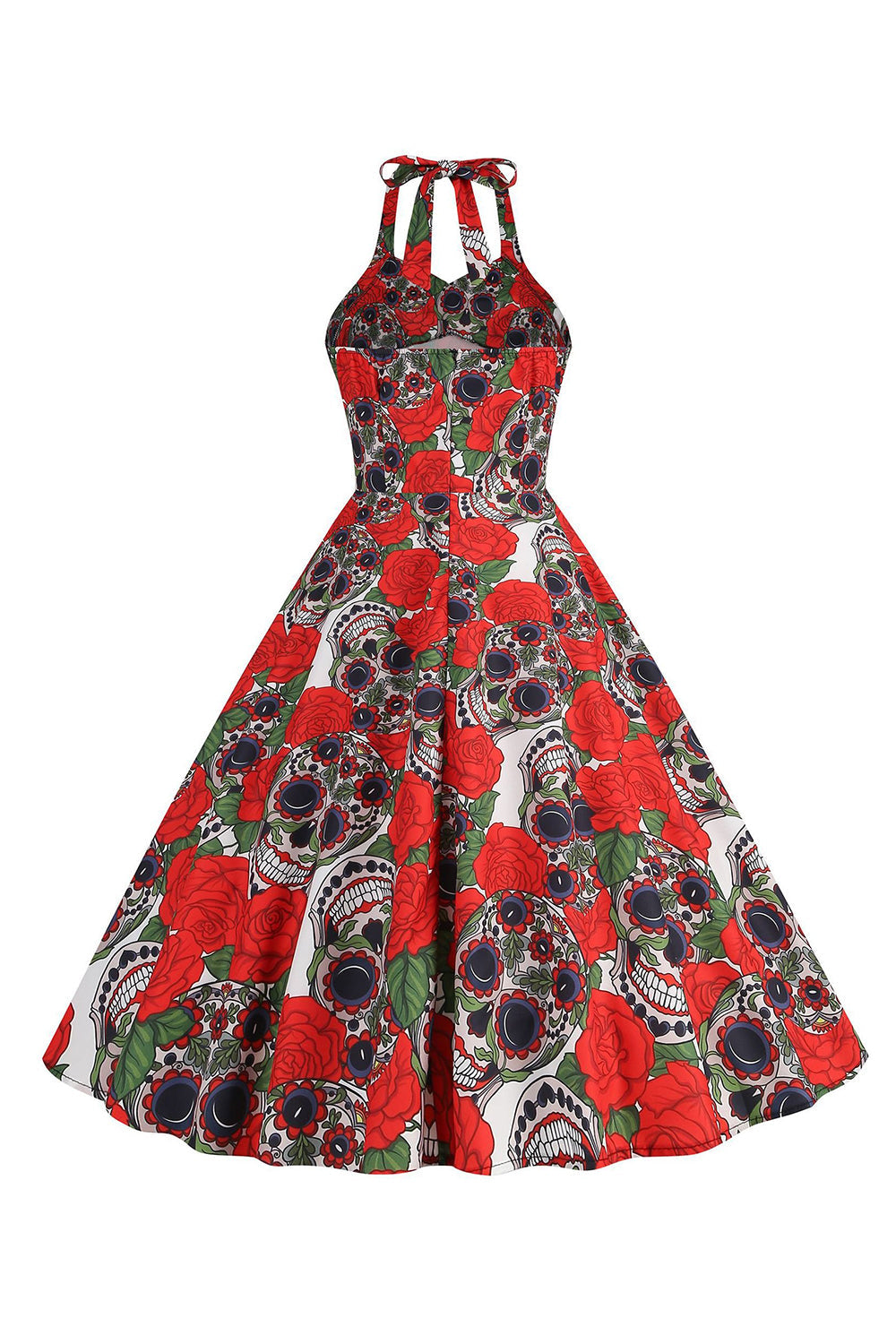 Halloween Preto Halter Abóbora Estampado 1950 Vestido