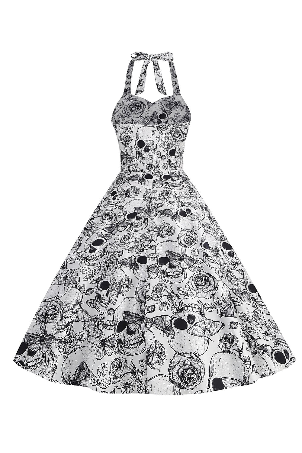 Halloween Preto Halter Abóbora Estampado 1950 Vestido