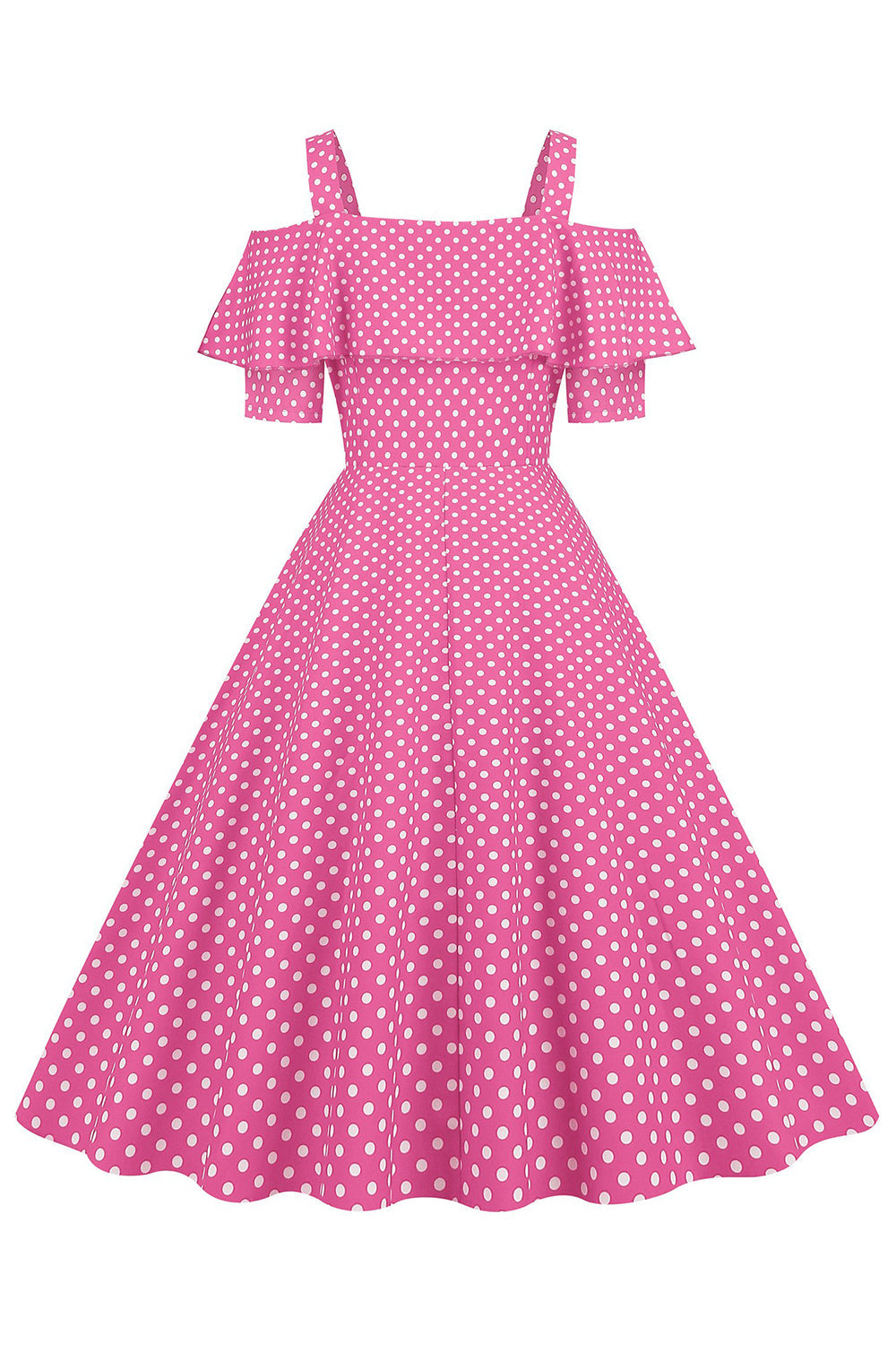 Ombro frio Polka Dots Rosa 1950 Vestido