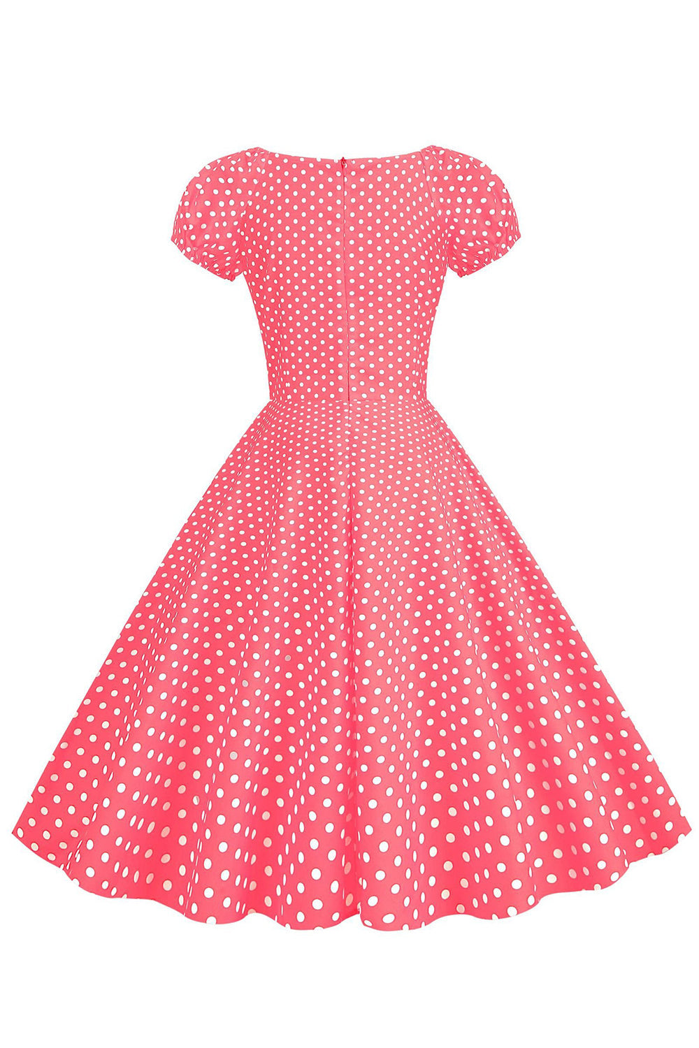 Rosa Vermelho Polka Dots Puff Mangas 1950 Vestido