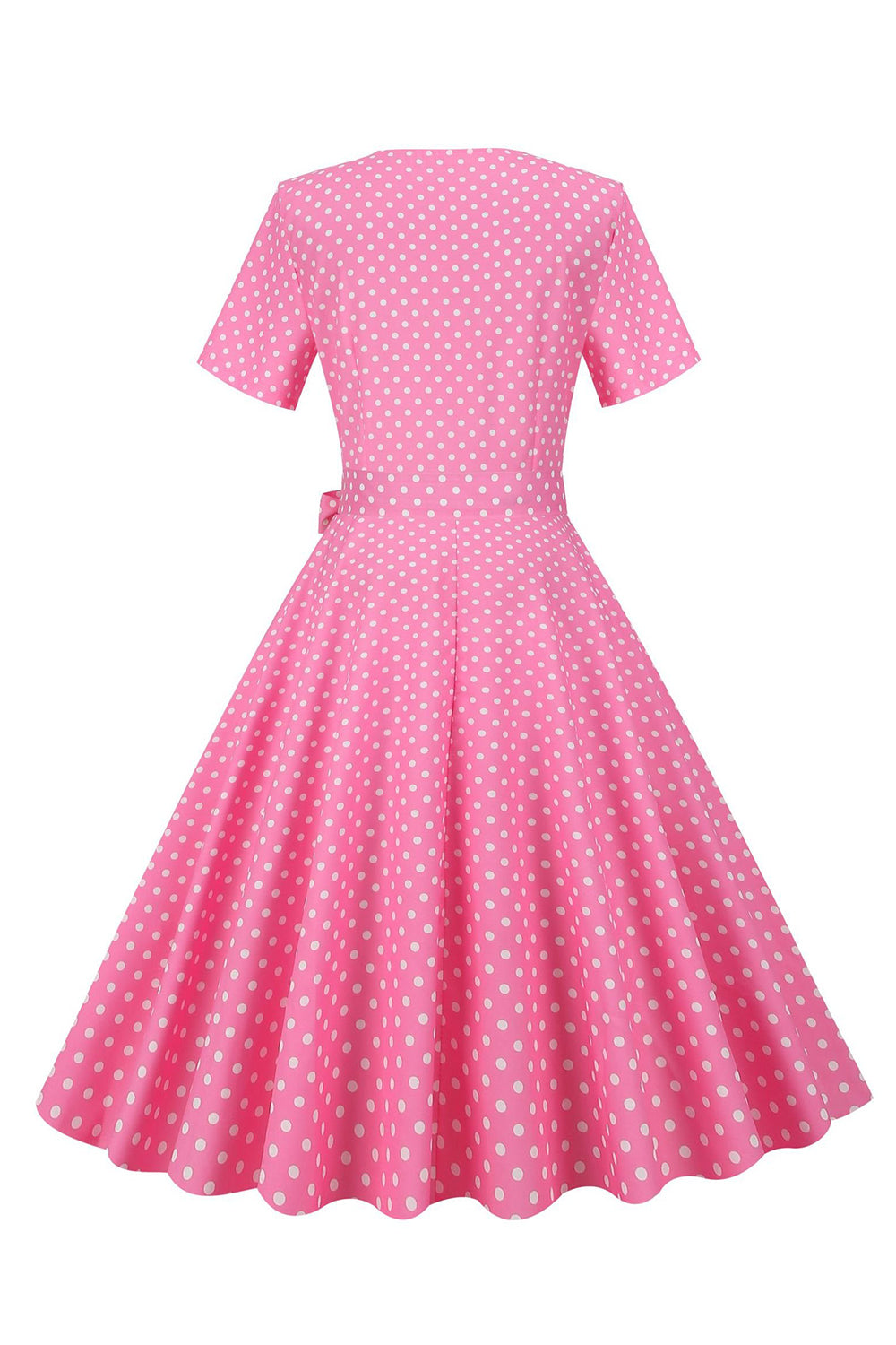 Rosa Polka Dot mangas curtas Peter Pan Vestido Vintage
