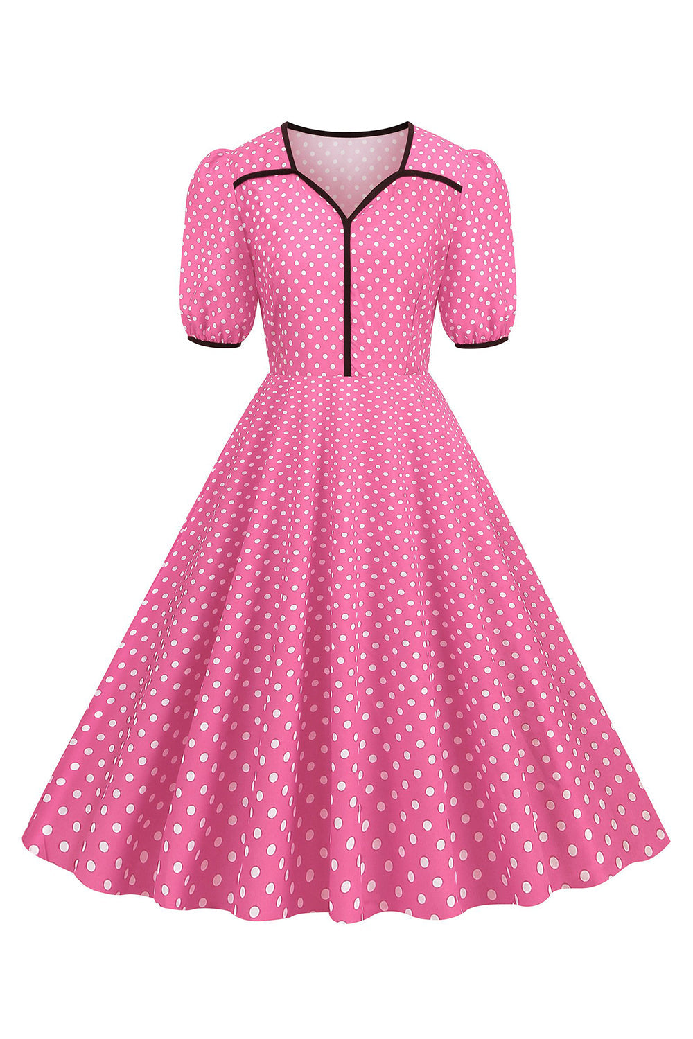 Rosa mangas curtas Polka Dots vestido dos anos 1950