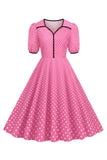 Rosa mangas curtas Polka Dots vestido dos anos 1950