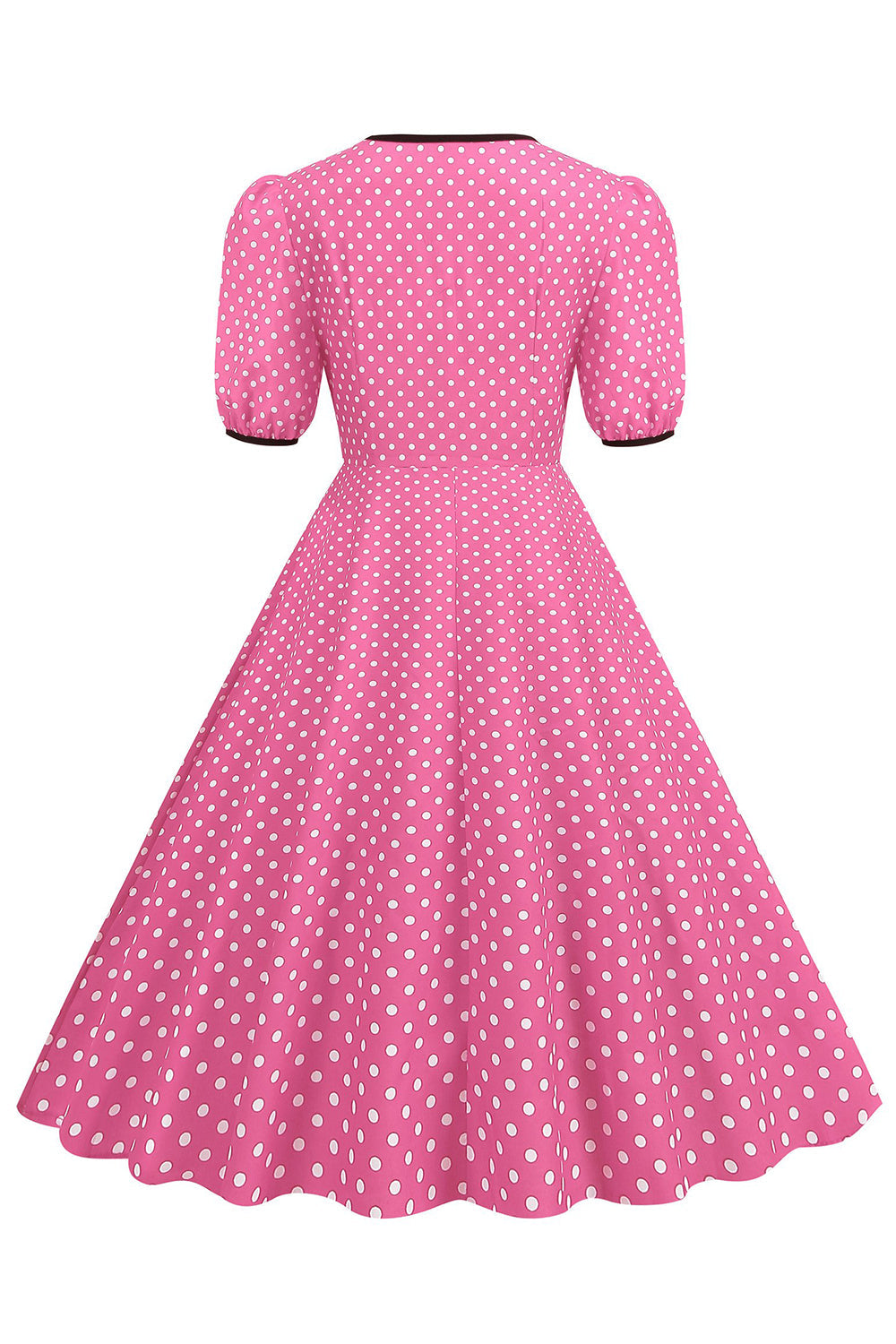 Rosa mangas curtas Polka Dots vestido dos anos 1950