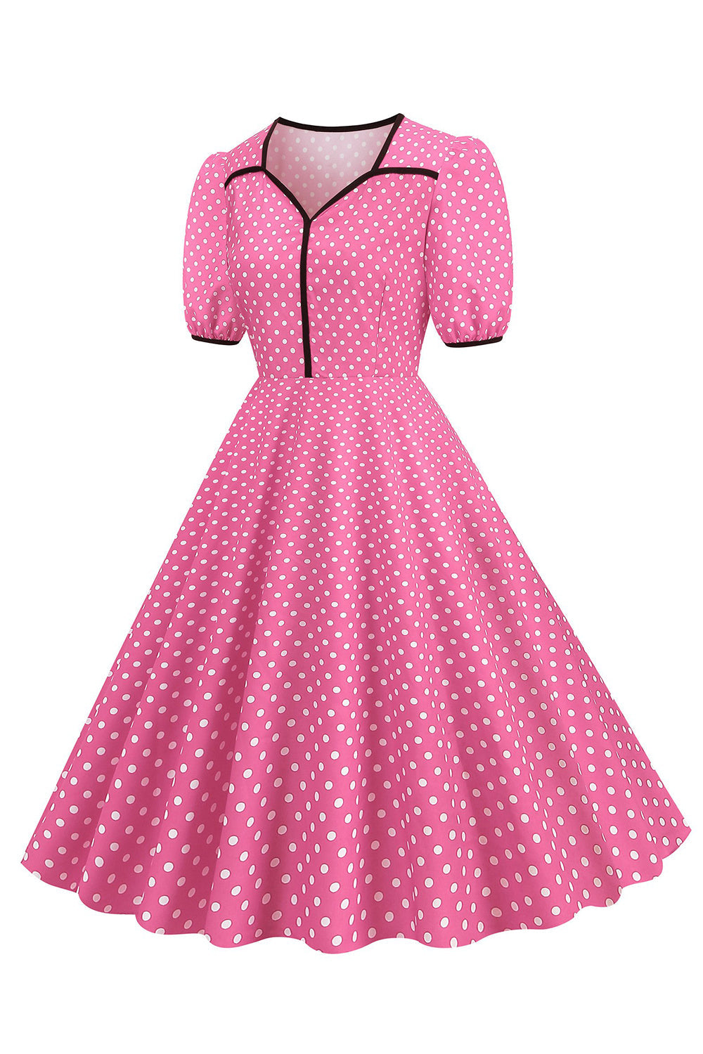 Rosa mangas curtas Polka Dots vestido dos anos 1950