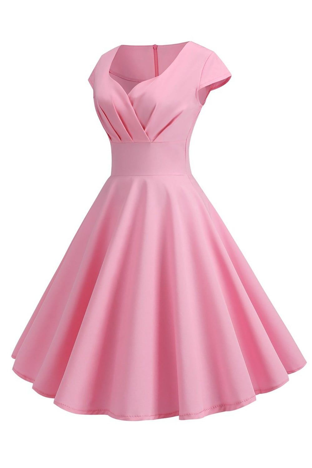Mangas de boné rosa A Line 1950s Dress