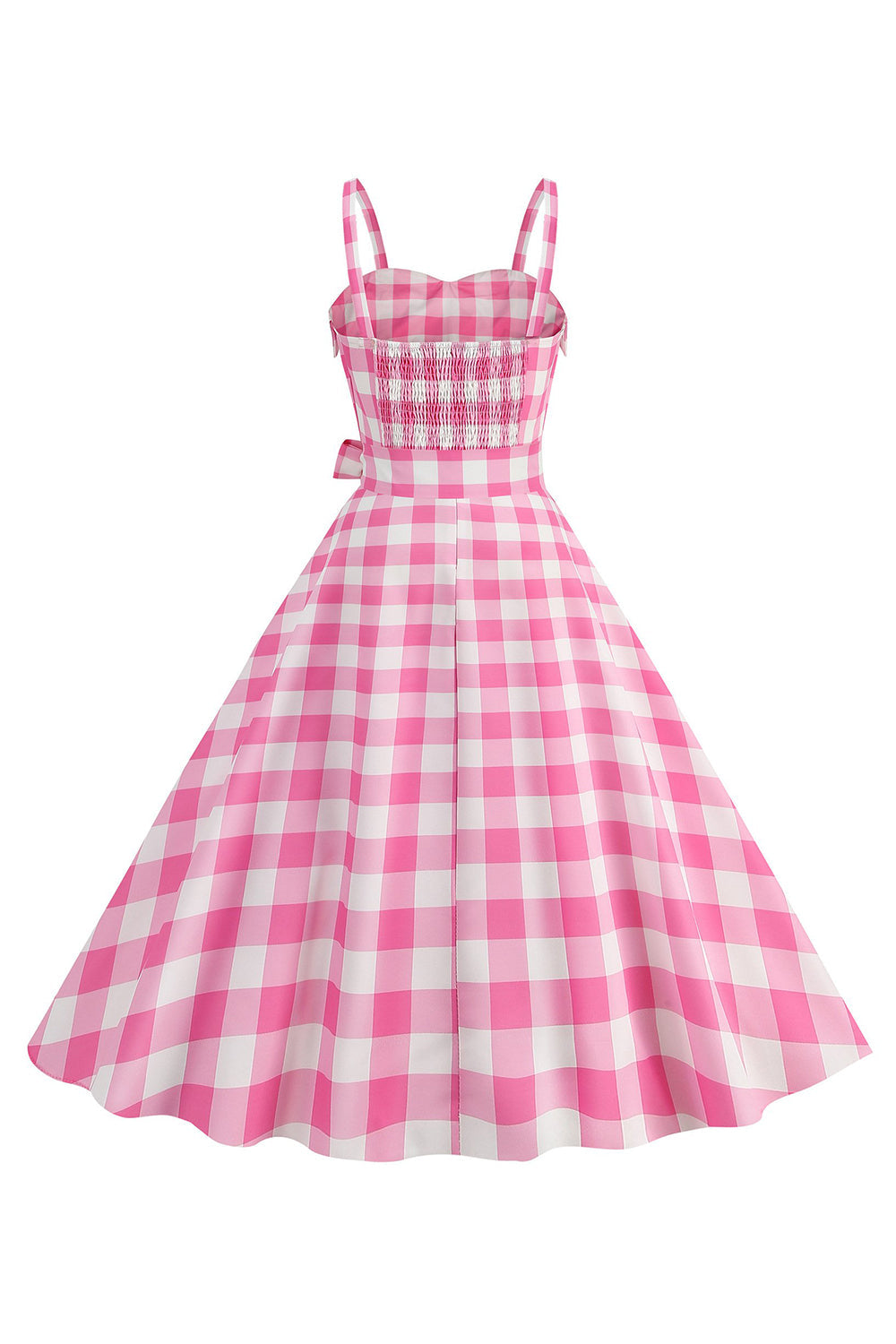 Plaid Rosa Esparguete Correias Uma Linha 1950 Vestido