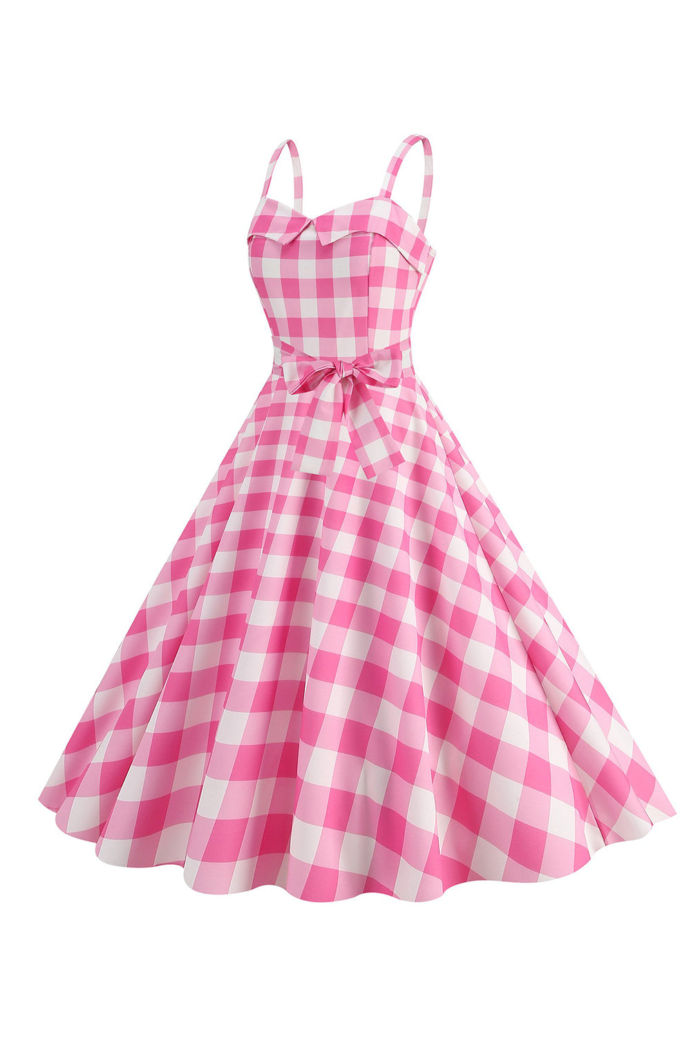 Plaid Rosa Esparguete Correias Uma Linha 1950 Vestido