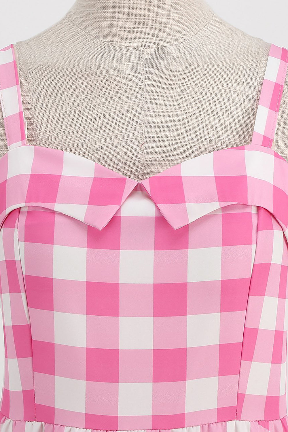 Plaid Rosa Esparguete Correias Uma Linha 1950 Vestido