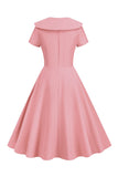 Blush mangas curtas Peter Pan vestido vintage com botões