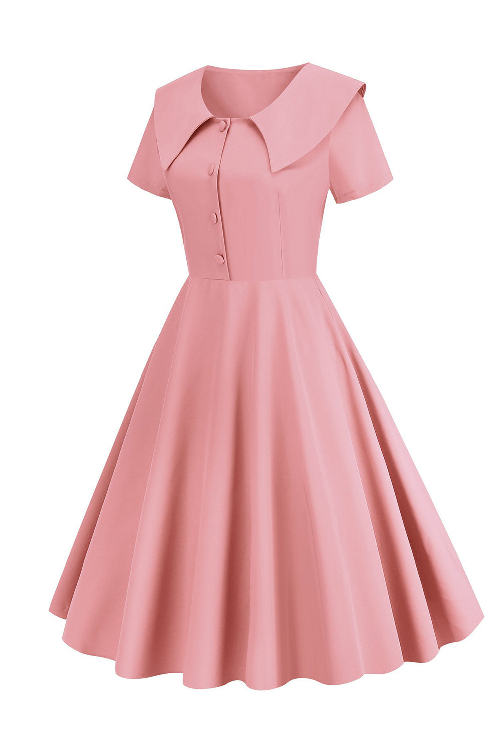 Blush mangas curtas Peter Pan vestido vintage com botões