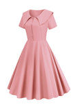 Blush mangas curtas Peter Pan vestido vintage com botões