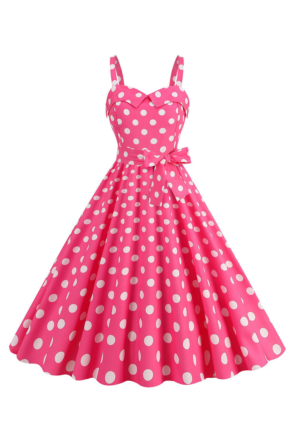 Rosa Esparguete Correias Polka Dots 1950 Vestido Com Bowknot