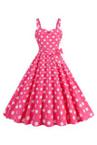 Rosa Esparguete Correias Polka Dots 1950 Vestido Com Bowknot