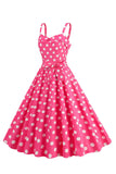 Rosa Esparguete Correias Polka Dots 1950 Vestido Com Bowknot