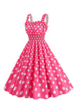 Pink Polka Dots A Line Smocked Vestido dos anos 1950