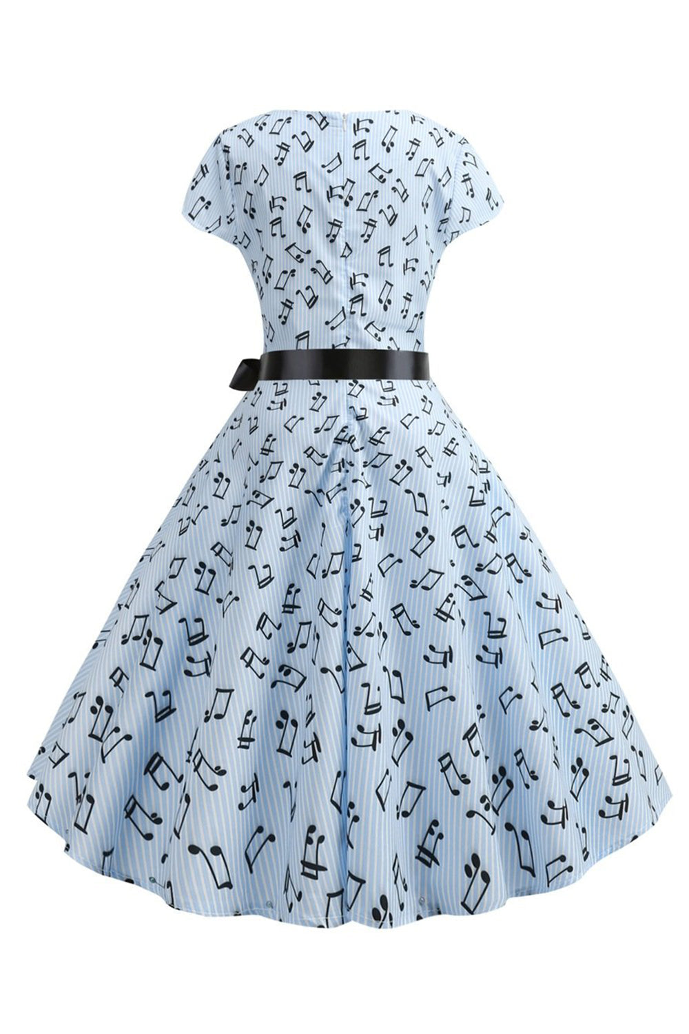 Azul claro impresso cap mangas 1950s vestido