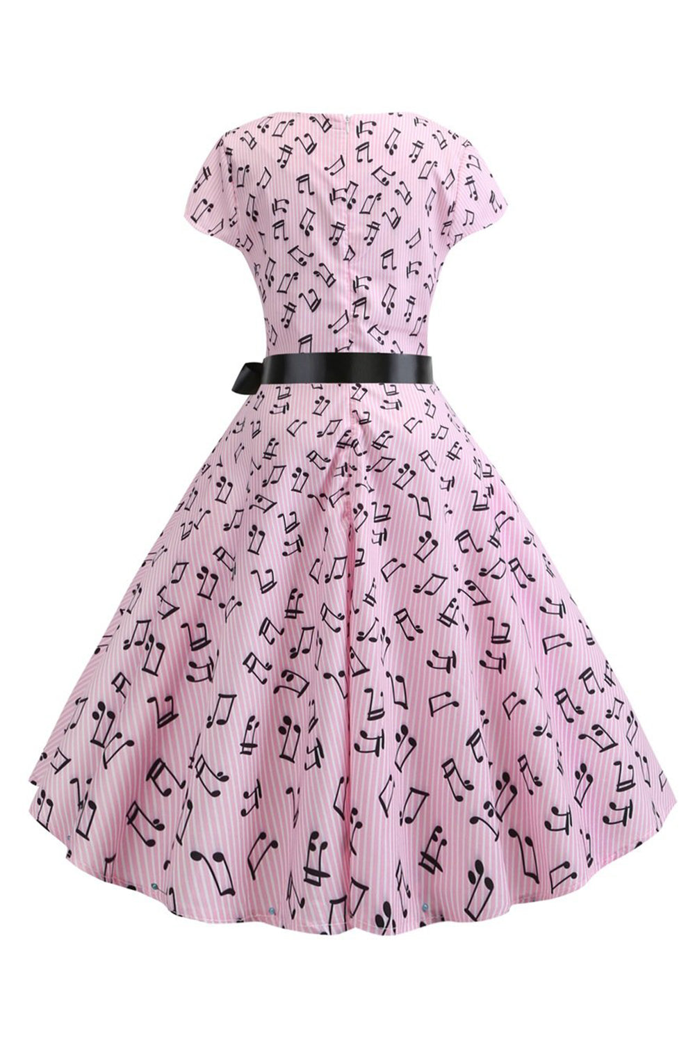 Azul claro impresso cap mangas 1950s vestido