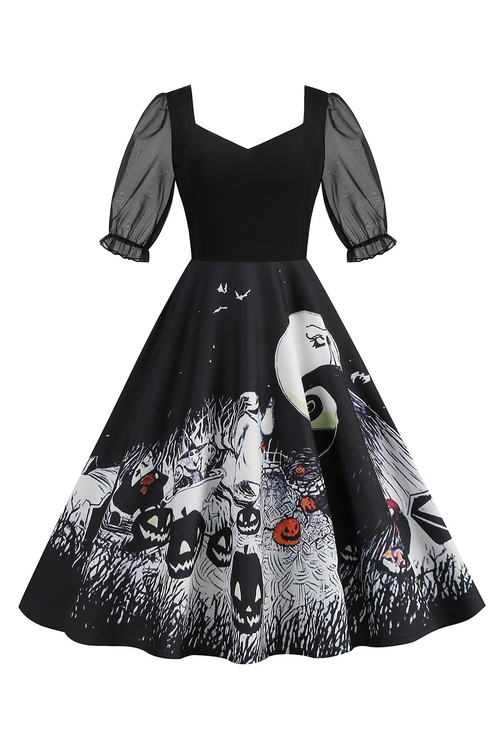 Preto A Line Halloween Vestido Vintage Impresso