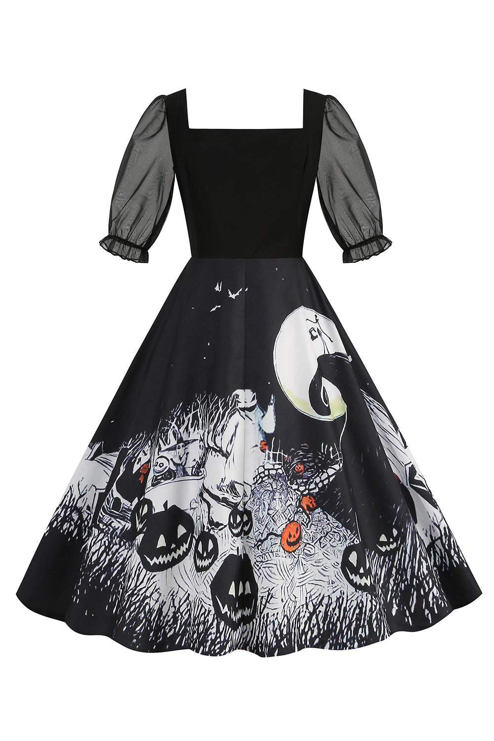 Preto A Line Halloween Vestido Vintage Impresso