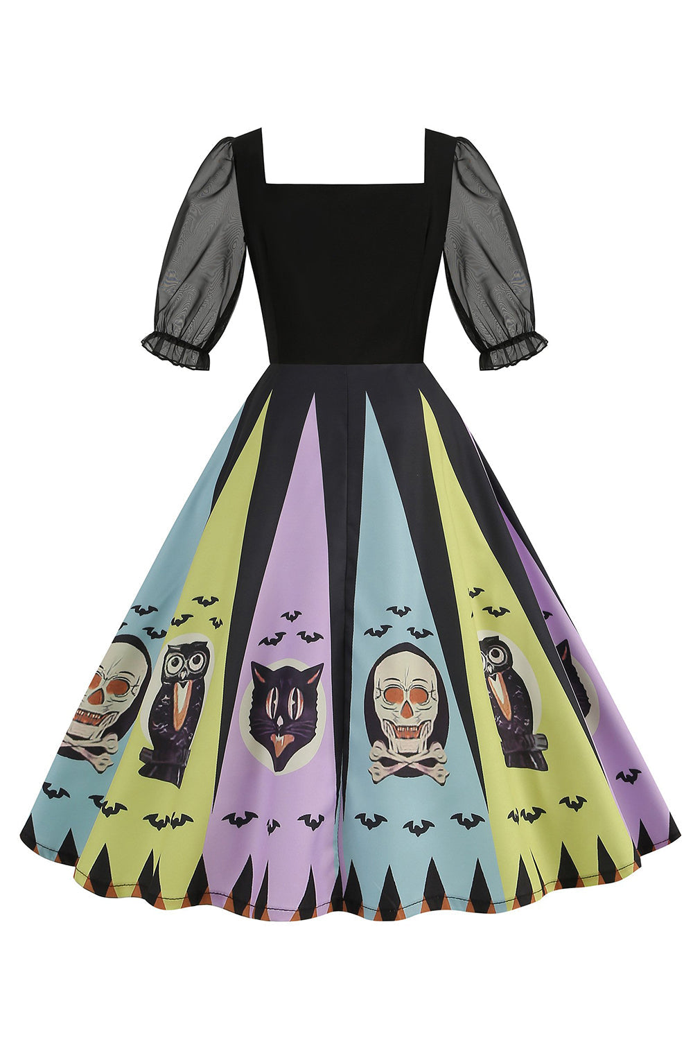 Preto A Line Halloween Vestido Vintage Impresso