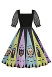 Preto A Line Halloween Vestido Vintage Impresso