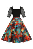 Preto A Line Halloween Vestido Vintage Impresso