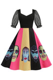 Preto A Line Halloween Vestido Vintage Impresso