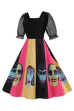 Preto A Line Halloween Vestido Vintage Impresso