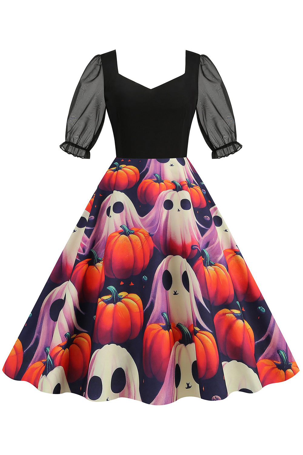 Preto A Line Halloween Vestido Vintage Impresso