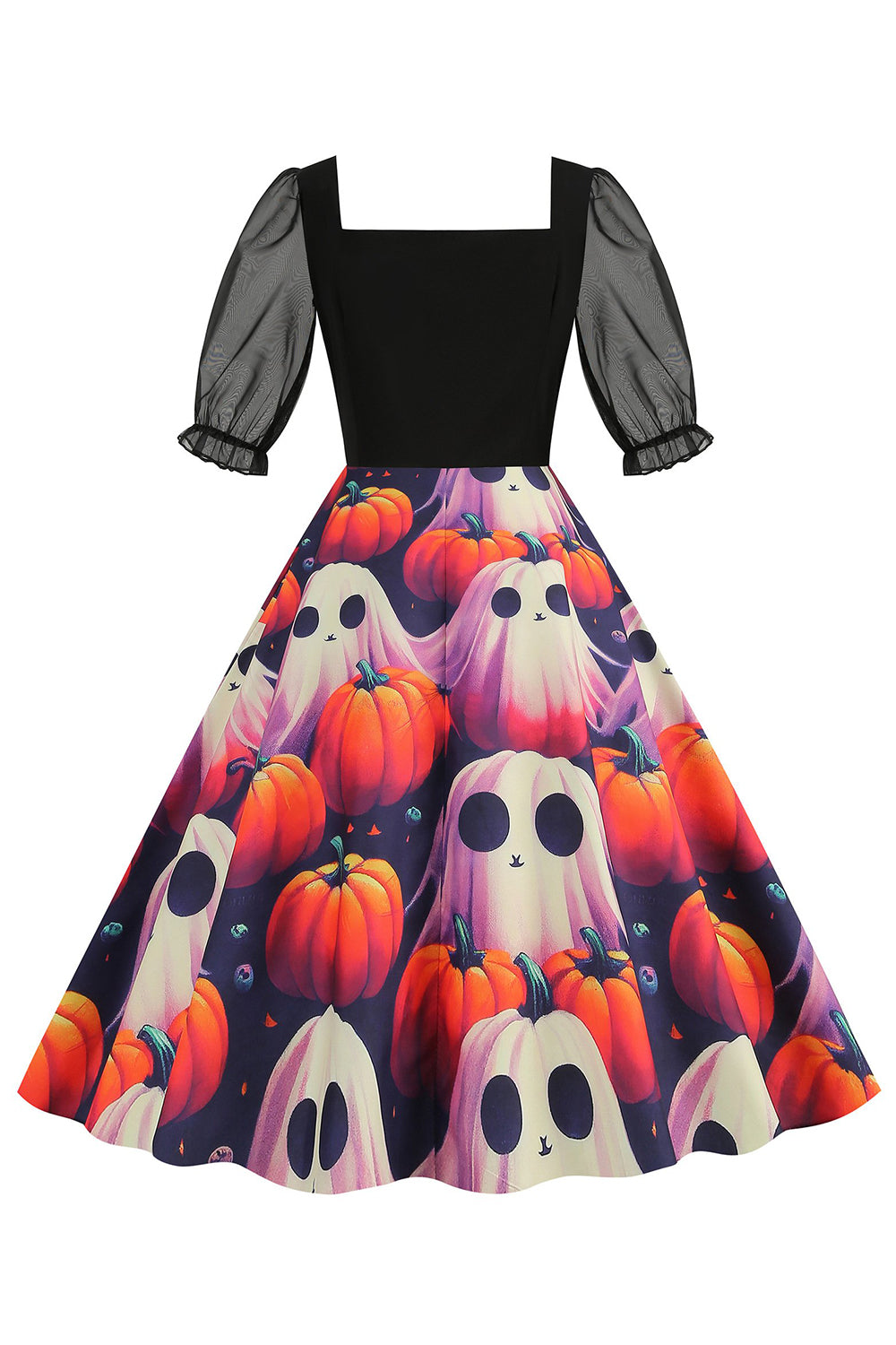 Preto A Line Halloween Vestido Vintage Impresso