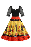 Preto A Line Halloween Vestido Vintage Impresso