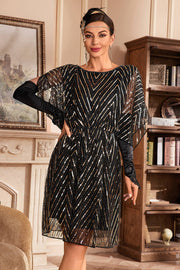 Glitter Sequins 1920s Vestido com mangas Batwing