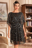 Glitter Sequins 1920s Vestido com mangas Batwing