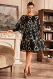 Preto Glitter Sequins 1920s Vestido com mangas Batwing