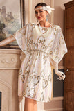 Branco Sparkly Batwing 1920s Vestido com Sequins