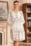 Branco Sparkly Batwing 1920s Vestido com Sequins
