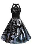 Halloween estampado Halter Blue Vintage Dress