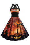 Halloween estampado Halter Blue Vintage Dress