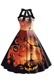 Halloween estampado Halter Blue Vintage Dress