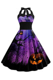 Halloween estampado Halter Blue Vintage Dress