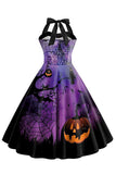 Halloween estampado Halter Blue Vintage Dress