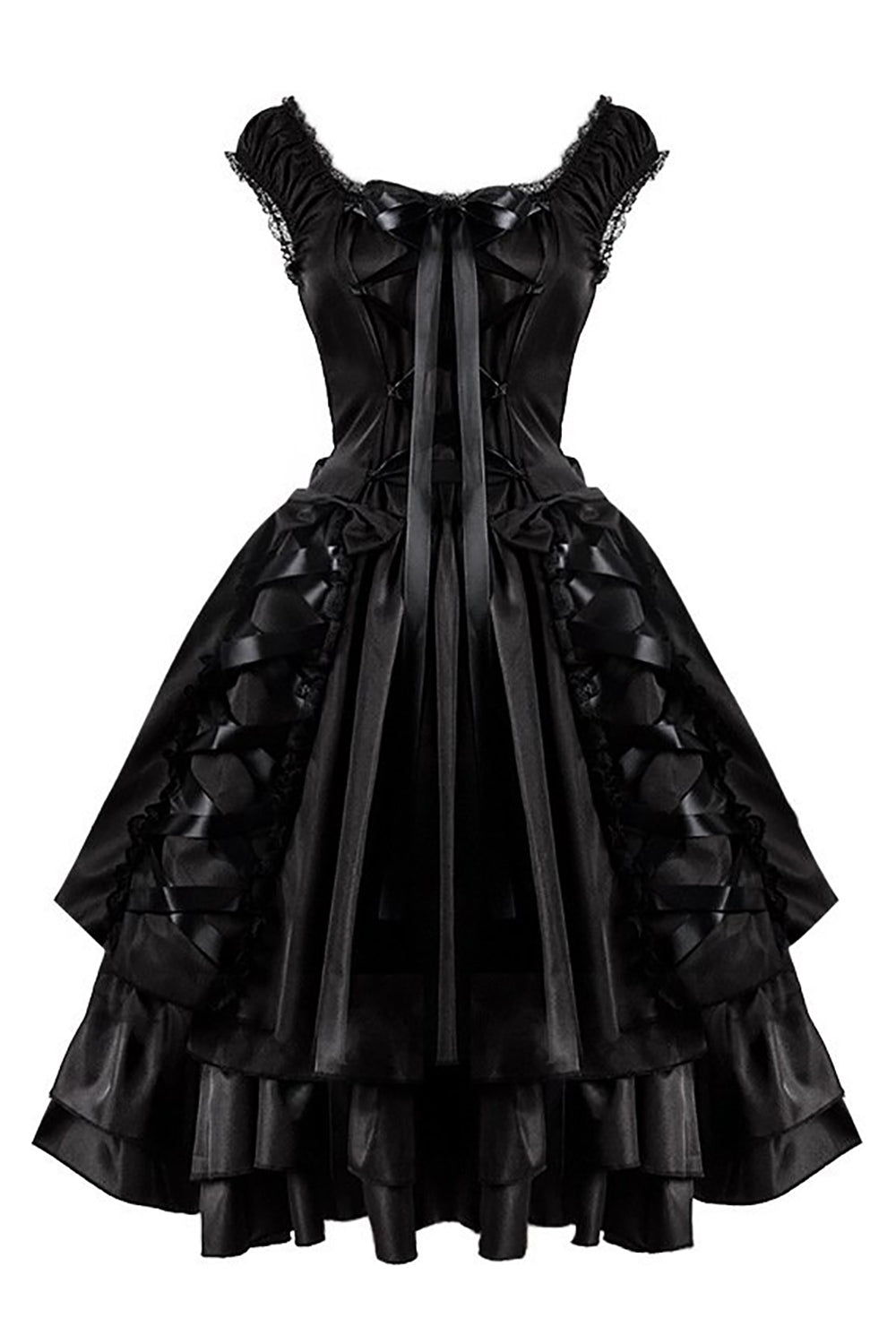 Vestido Vintage Preto de Halloween com Renda