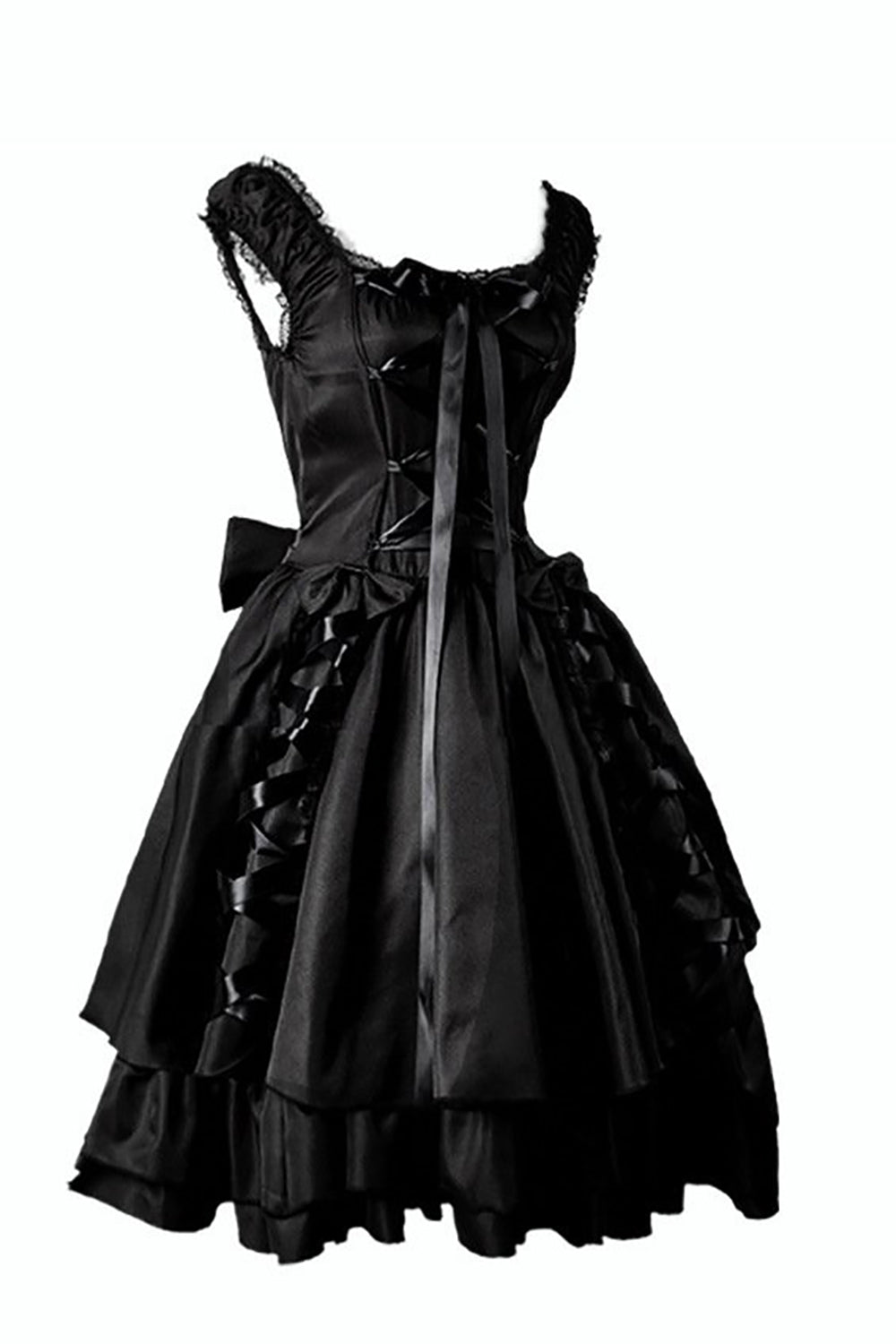 Vestido Vintage Preto de Halloween com Renda
