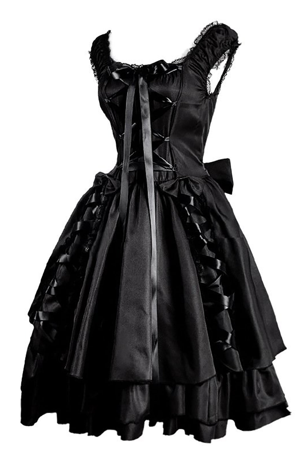 Vestido Vintage Preto de Halloween com Renda