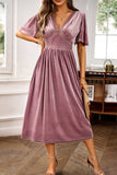 Veludo V-neck Uma linha de vestido de festa de férias